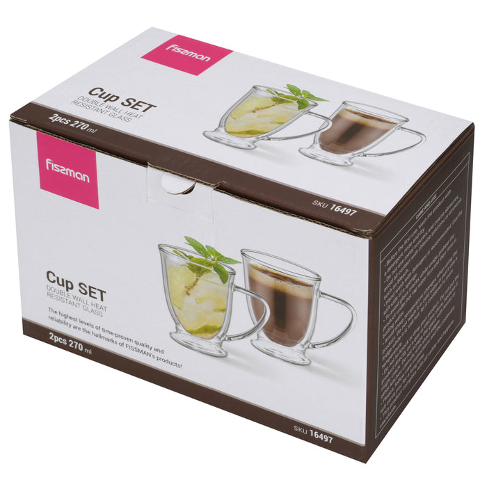 2-Piece Double Wall Mugs 270 ml (Borosilicate Glass)