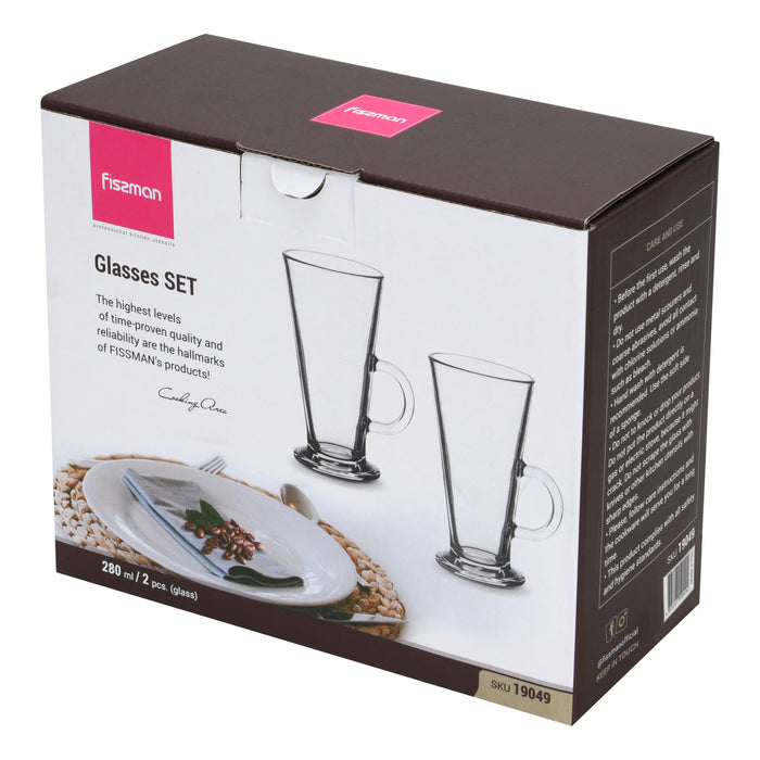 2-Piece Latte Glass Mugs 280ml