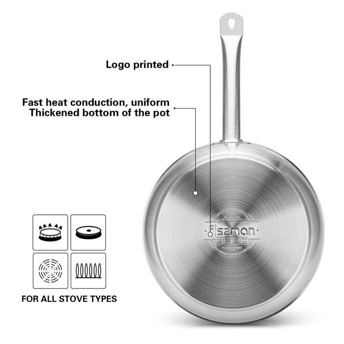 Frying pan 28x6.5 cm Without Glass Lid (INOX304) Stainless Steel