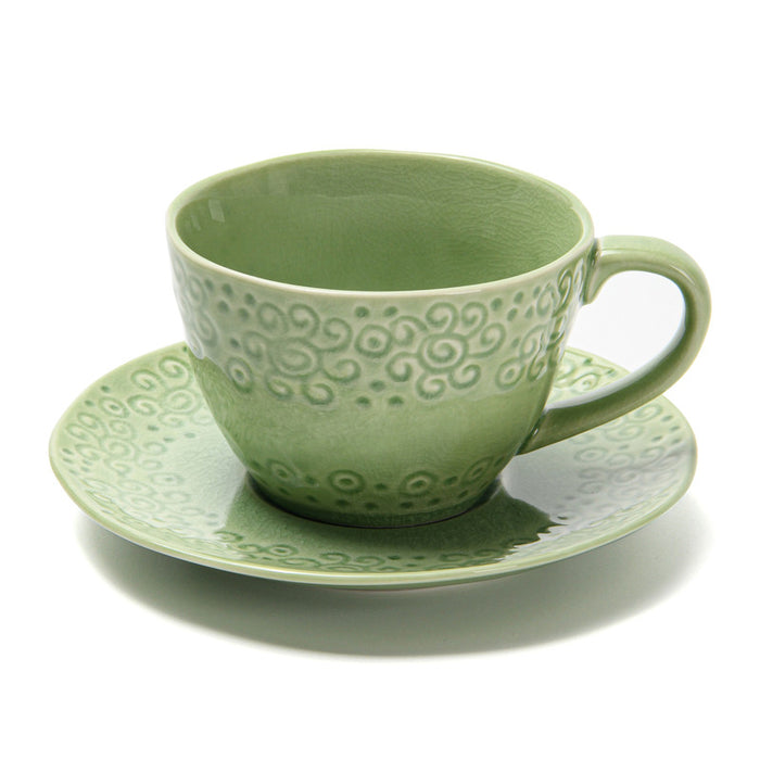 260ml Cup and Saucer Green Crackle Ceramic Tableware Series