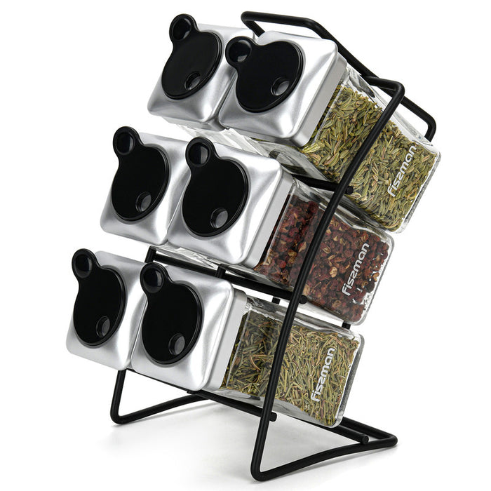 6-Piece Jars and Spice Rack, Spice Organizer and Salt, Pepper, Seasoning, Herbs, Storage Container