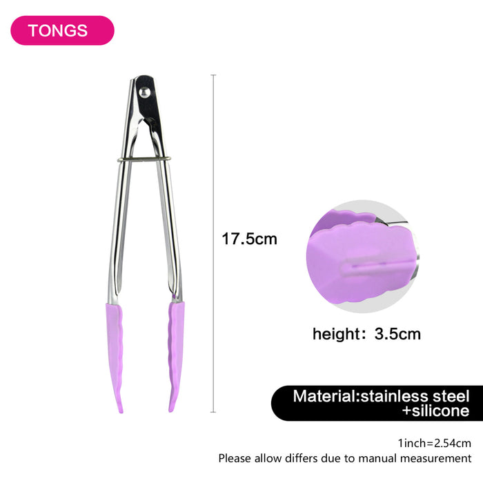 Mini Tongs 17cm Stainless Steel With Silicone Purple