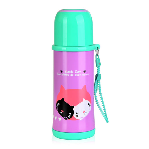 Double Wall Vacuum Kitty Stainless Steel Bottle (Green And Pink Color) 360ml