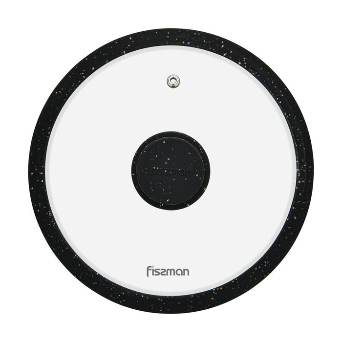Universal Glass Lid ARCADES with BLACK Marble Silicone Rim 20cm