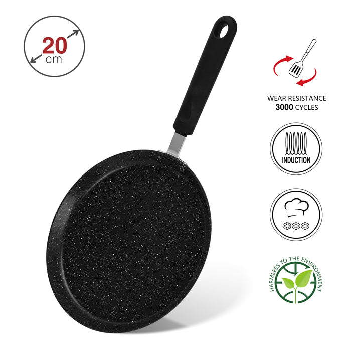 Crepe Pan Jet Black 20cm Aluminium With Non-Stick Coating