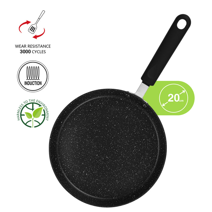 Crepe Pan Jet Black 20cm Aluminium With Non-Stick Coating