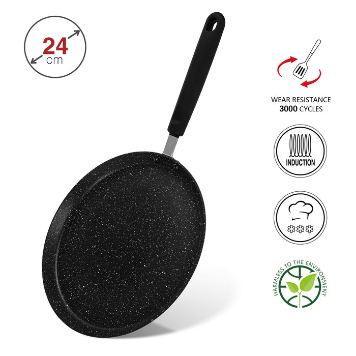 Crepe Pan Jet Black 24cm Aluminium With Non-Stick Coating