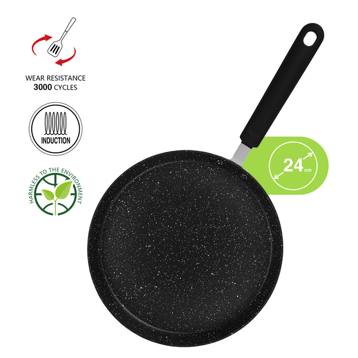 Crepe Pan Jet Black 24cm Aluminium With Non-Stick Coating