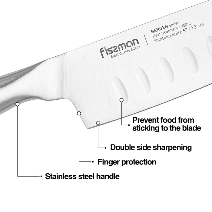 Fissman 5" Santoku Knife BERGEN with Hollow Handle (3Cr13 steel)