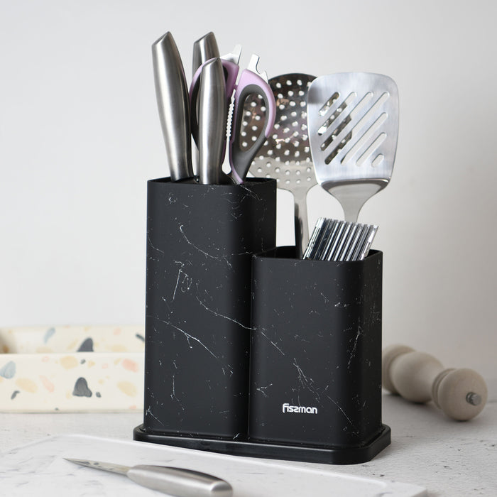 2-in-1 Knife Stand Block with Utensil Organizer