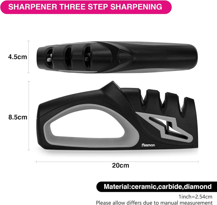 Sharpener For Three Step Sharpening Tungsten Carbide, Diamond And Ceramic Rods