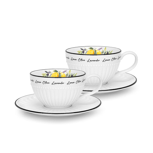 2-Piece Cups And Saucer Lemon Provence Porcelain
