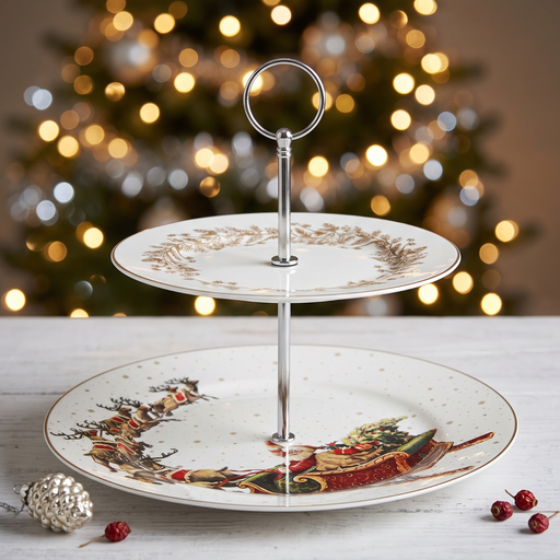 2-Tiers Fruit Stand, Christmas, 19/27cm, New Bone China, Christmas Holiday Season Collection Dinnerware