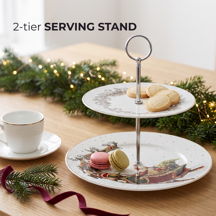 2-Tiers Fruit Stand, Christmas, 19/27cm, New Bone China, Christmas Holiday Season Collection Dinnerware