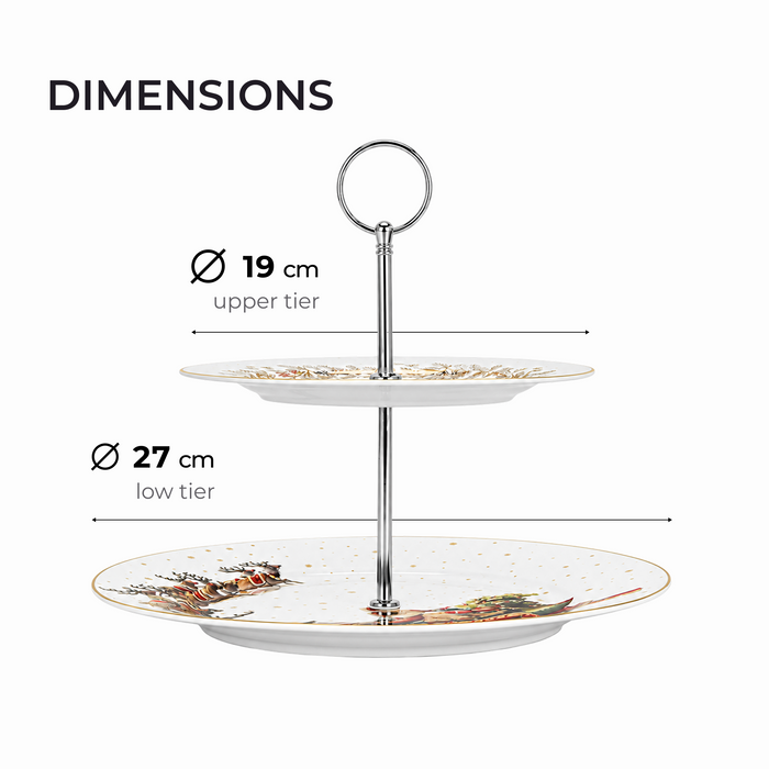 2-Tiers Fruit Stand, Christmas, 19/27cm, New Bone China, Christmas Holiday Season Collection Dinnerware