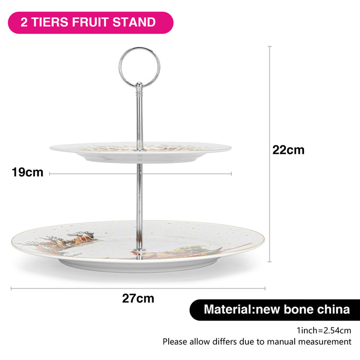 2-Tiers Fruit Stand, Christmas, 19/27cm, New Bone China, Christmas Holiday Season Collection Dinnerware