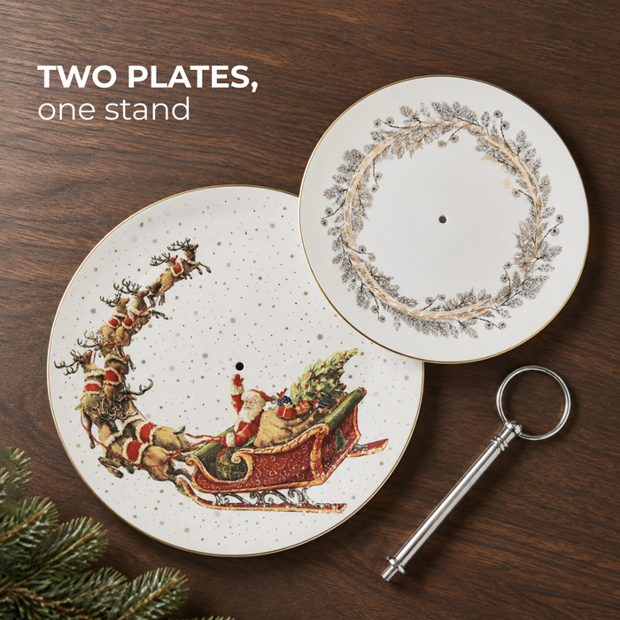 2-Tiers Fruit Stand, Christmas, 19/27cm, New Bone China, Christmas Holiday Season Collection Dinnerware