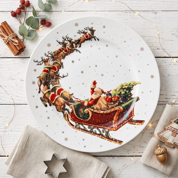 2-Piece Plate Christmas, 19.5cm, New Bone China, Christmas Holiday Season Collection Dinnerware