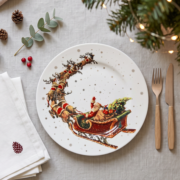 2-Piece Plate Christmas, 19.5cm, New Bone China, Christmas Holiday Season Collection Dinnerware
