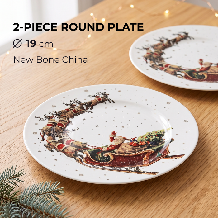 2-Piece Plate Christmas, 19.5cm, New Bone China, Christmas Holiday Season Collection Dinnerware