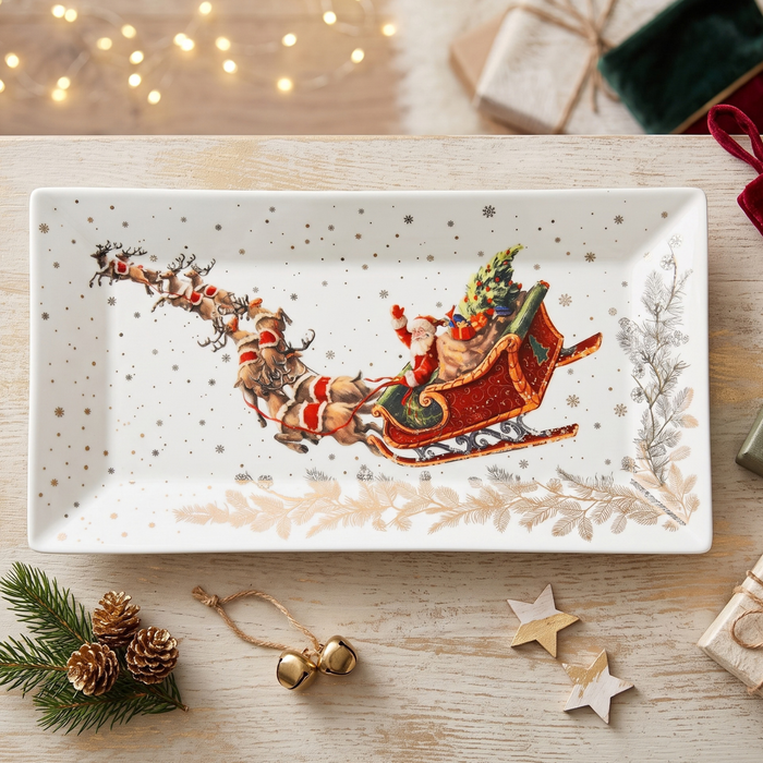 Rectangular Plate Christmas, 25.5cm New Bone China, Christmas Holiday Season Collection Dinnerware