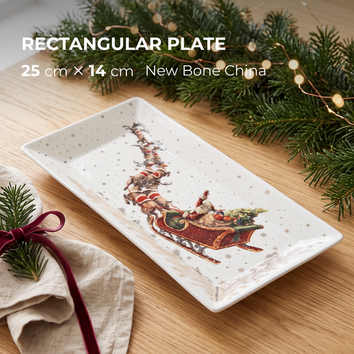 Rectangular Plate Christmas, 25.5cm New Bone China, Christmas Holiday Season Collection Dinnerware