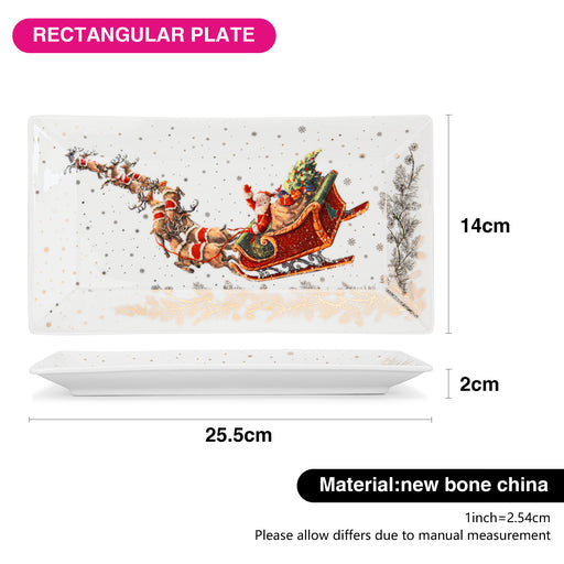 Rectangular Plate Christmas, 25.5cm New Bone China, Christmas Holiday Season Collection Dinnerware