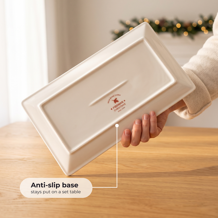 Rectangular Plate Christmas, 25.5cm New Bone China, Christmas Holiday Season Collection Dinnerware