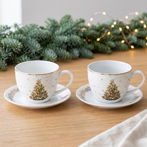 2-Piece Cup And Saucer 260ml, Christmas-Themed Ceramic New Bone China Coffee Mug