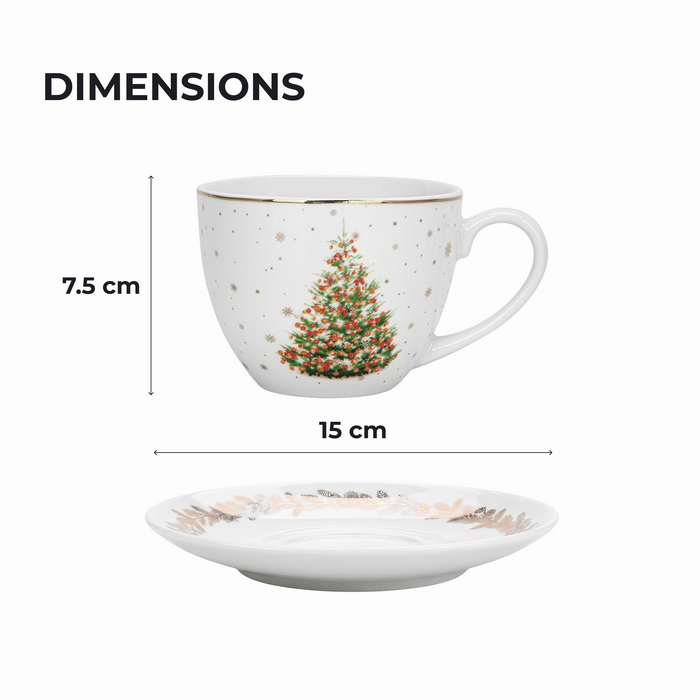 2-Piece Cup And Saucer 260ml, Christmas-Themed Ceramic New Bone China Coffee Mug