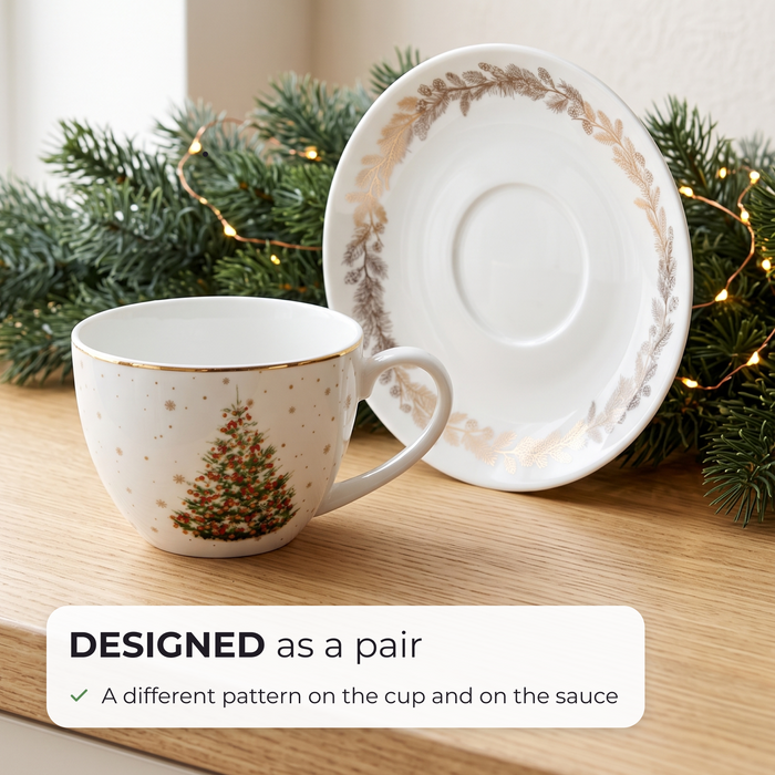 2-Piece Cup And Saucer 260ml, Christmas-Themed Ceramic New Bone China Coffee Mug