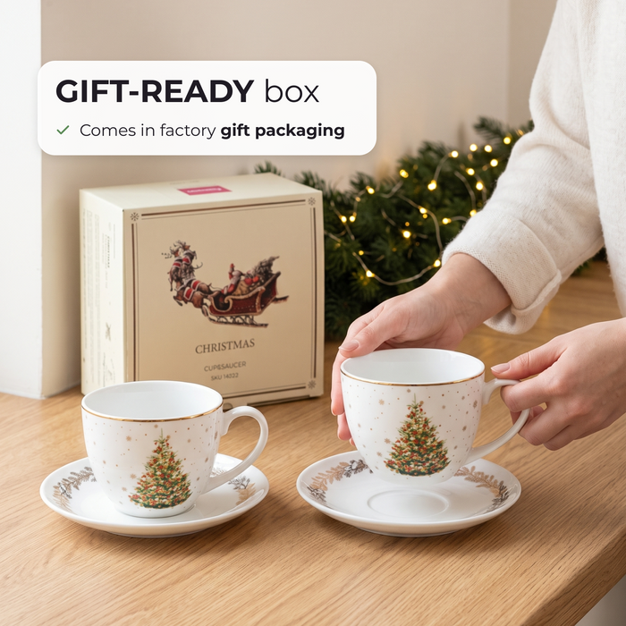 2-Piece Cup And Saucer 260ml, Christmas-Themed Ceramic New Bone China Coffee Mug