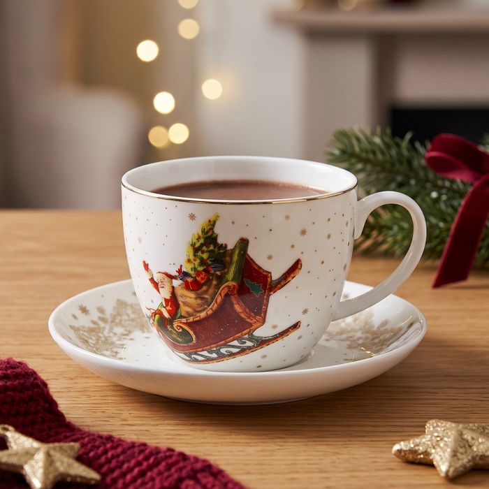 2-Piece Tea Cup and Saucer 400mL, Ceramic New Bone China