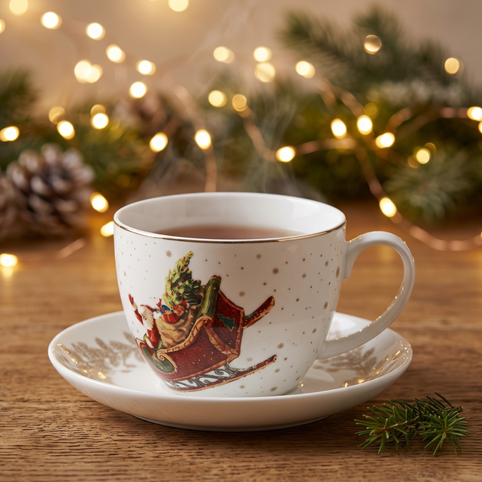 2-Piece Tea Cup and Saucer 400mL, Ceramic New Bone China