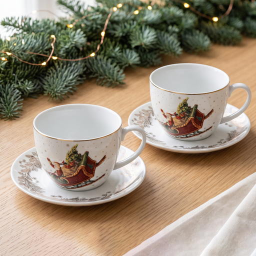 2-Piece Tea Cup and Saucer 400mL, Ceramic New Bone China