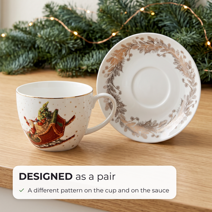 2-Piece Tea Cup and Saucer 400mL, Ceramic New Bone China