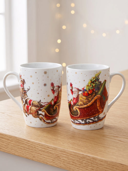 2-Piece Coffee Mug 360mL, Christmas-Themed Ceramic New Bone China Coffee Mug
