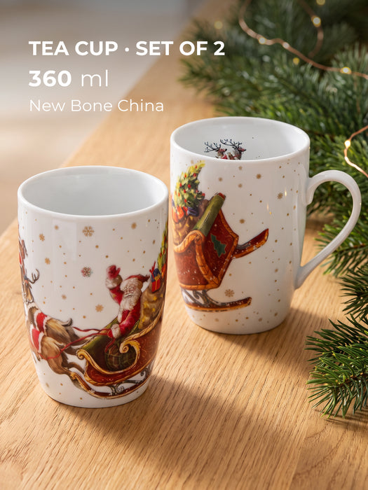 2-Piece Coffee Mug 360mL, Christmas-Themed Ceramic New Bone China Coffee Mug