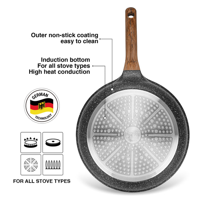 Frying Pan 28cm SPACE STONE Non Stick Coating Aluminum with Induction Bottom