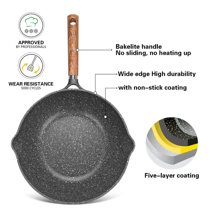 Wok Pan 28cm Milano Series Aluminum with Induction Bottom