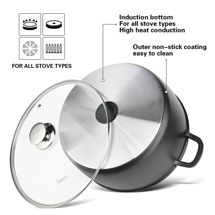 Stockpot  Aluminium With Non-Stick Coating GRETA 28x12.5cm/6.5L with Glass Lid