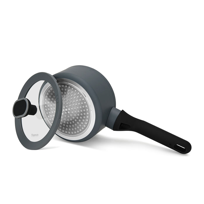 Saucepan 1.4L with Glass Lid, TouchStone Non-Stick Coating Aluminum Saucepan 16x7.9cm Laura Series