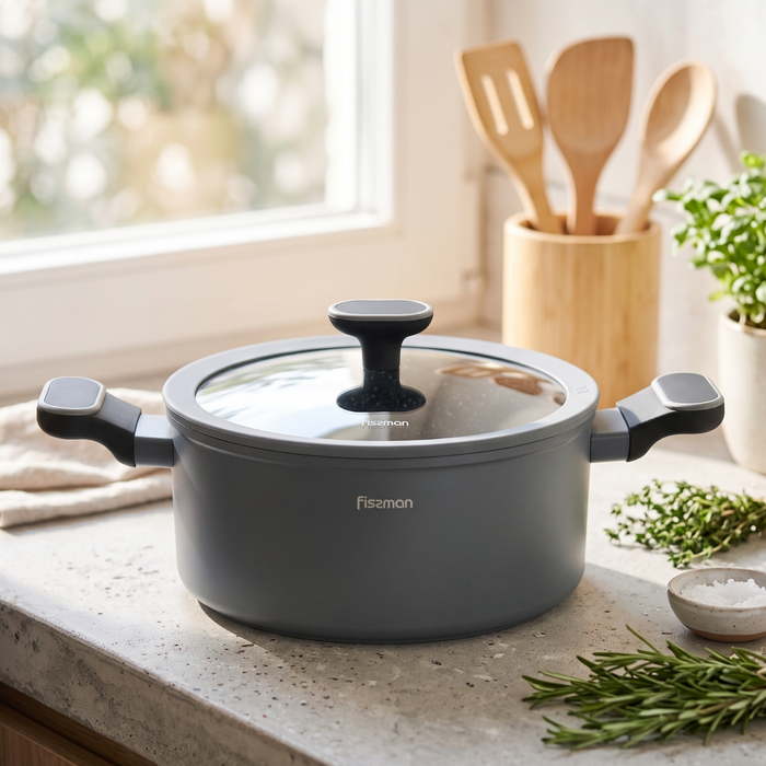 Stockpot 4.6L/24cm with Glass Lid, Aluminum with Induction Bottom