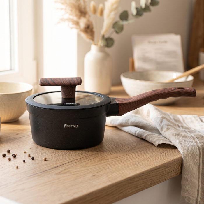 Saucepan 1.2L with Glass Lid, Non-Stick Marble Coating Aluminum Saucepan 16x8cm Filomena Series