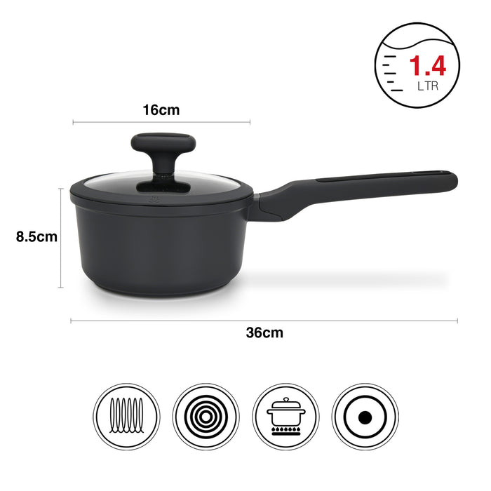 Saucepan Titanium Pro 16cm/1.4LTR With Glass Lid with Cast Aluminum and Non- Stick Coating