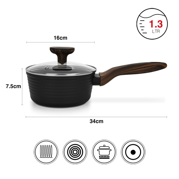 Sauce Pan Cuisine 16cm/1.3LTR With Glass Lid Aluminium With Non-Stick Coating