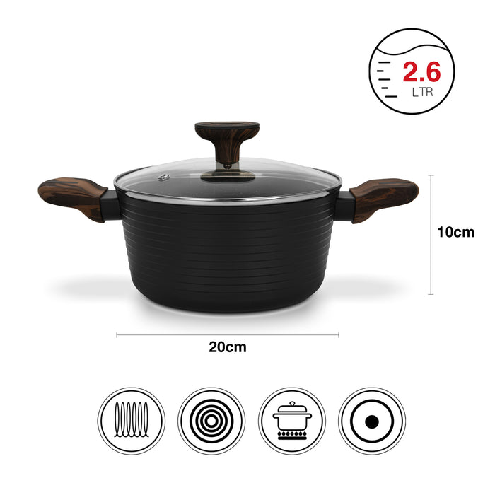 Stockpot Cuisine 20cm/2.6LTR With Glass Lid Aluminium With Non-Stick Coating