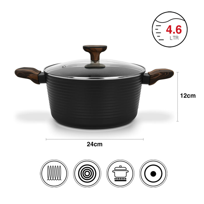 Stockpot Cuisine 24cm/4.6LTR With Glass Lid Aluminium With Non-Stick Coating