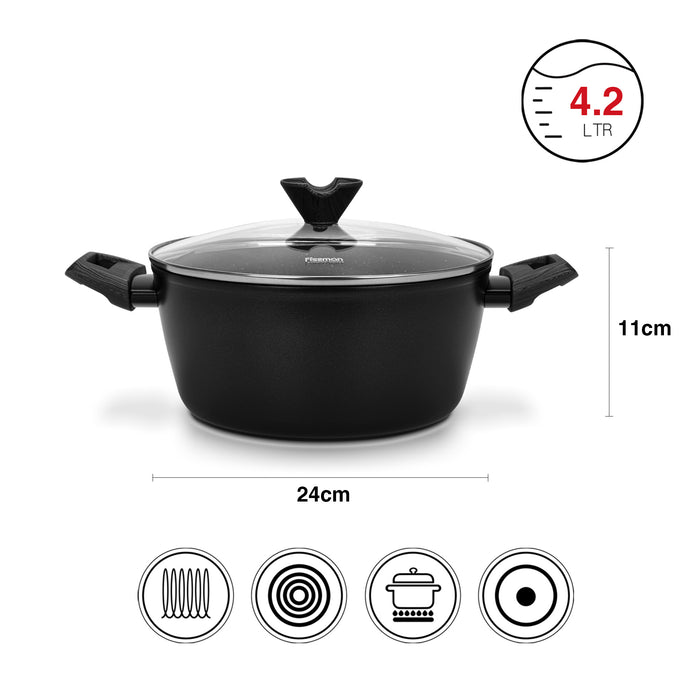 Stockpot Angela 24/4.2 LTR With Glass Lid Aluminium With Non-Stick Coating