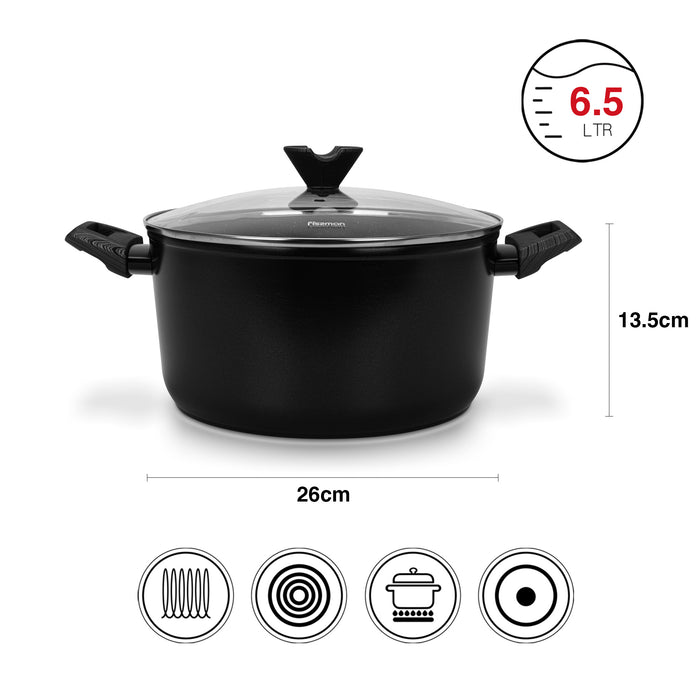 Stockpot Angela  26cm/6.5 LTR With Glass Lid Aluminium With Non-Stick Coating